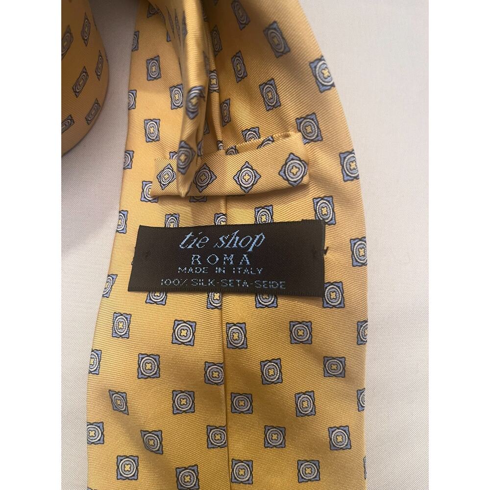 Tie Shop Roma Italian Men’s 100% Silk Tie Yellow Blue Width 3.5